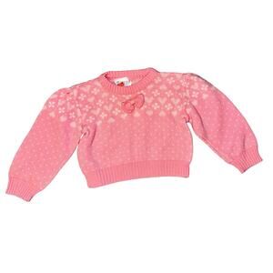 Vintage McKids Pink Toddler Girls Boxy Sweater Hearts Puff Sleeves 3T Girly Bows
